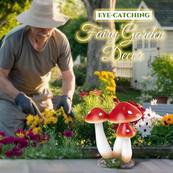 Outdoor Decor Yard Ornaments, 15" Mushroom Sculpture, Red Figurine, Garden Patio Front Porch Lawn Decor, Gifts