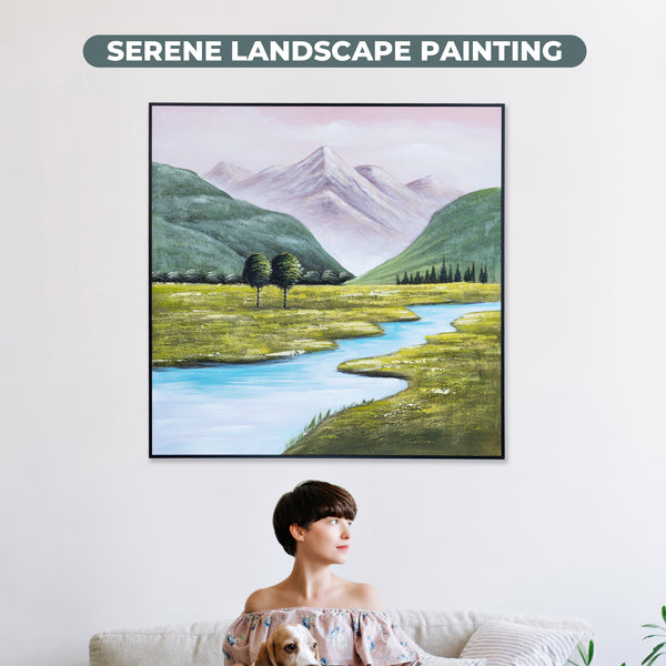 Mountain Creek Impasto Canvas, 31" 3D Textured Wood Framed Landscape Art by Sona Casa