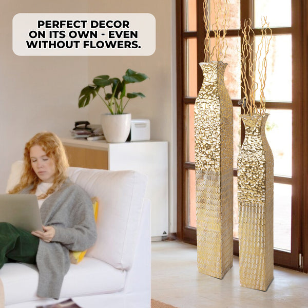 Tall Metal Vases, Extra Large Decorative Floor Vase Set, 42" and 35" Large Flower Pots for Pampas Grass, Home Living Room Decor