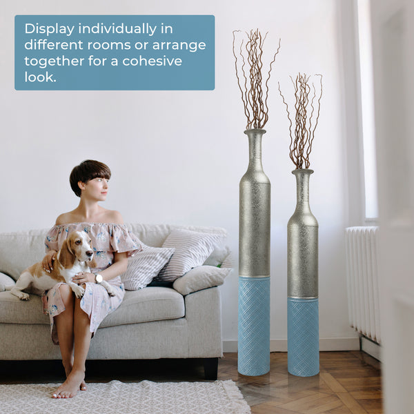 Large Metal Floor Vases, Tall Vase Set of 2, 42" and 36" Large Decorative Pots for Pampas Grass