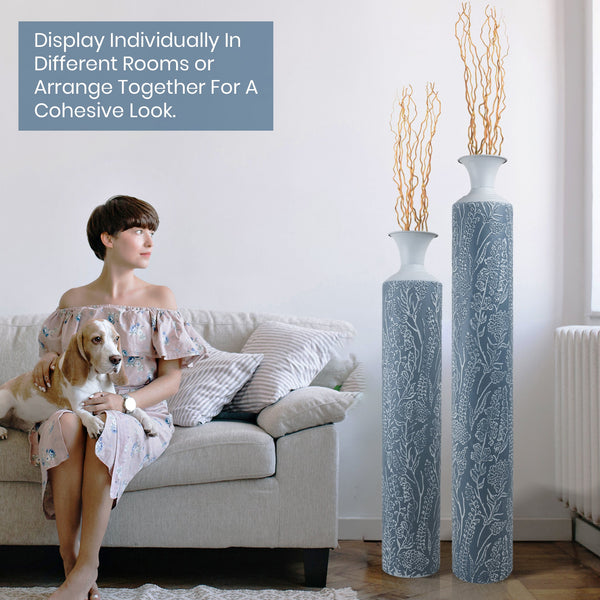 Luxury Metal Tall Vases, Large Floor Vase Set of 2, 32" and 40" Living Room, Home, Office Decor