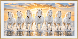 7 Running Horses Crystal Wall Art - Framed 70x140 cm