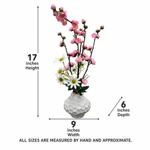 White Ceramic Vase with Artificial Pink Flowers - Accent Collection