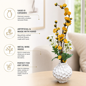 White Ceramic Vase with Artificial Yellow Flowers - Accent Collection