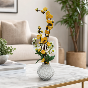 White Ceramic Vase with Artificial Yellow Flowers - Accent Collection