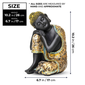 Sitting Buddha Sculpture, 10" Desktop Religious Figurine, Feng Shui Home Decor for Good Luck, Yoga Zen Decorations, Gifts by Sona Casa