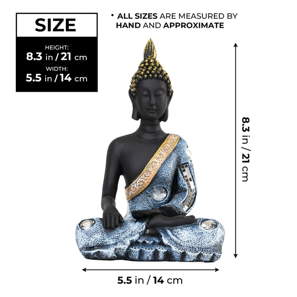 Small Buddha Statue, 8" Black Meditating Decorative Desk Sculpture, Living Room Home Office Zen Decor, Spiritual Gifts
