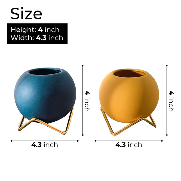 2 Pc, Cute Small Colorful Circular Vases with Golden Stand, 10 cm by Accent Collection