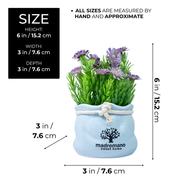 Small Potted Artificial Flowers, 6" Desk Decor for Living Room or Home by Sona Casa