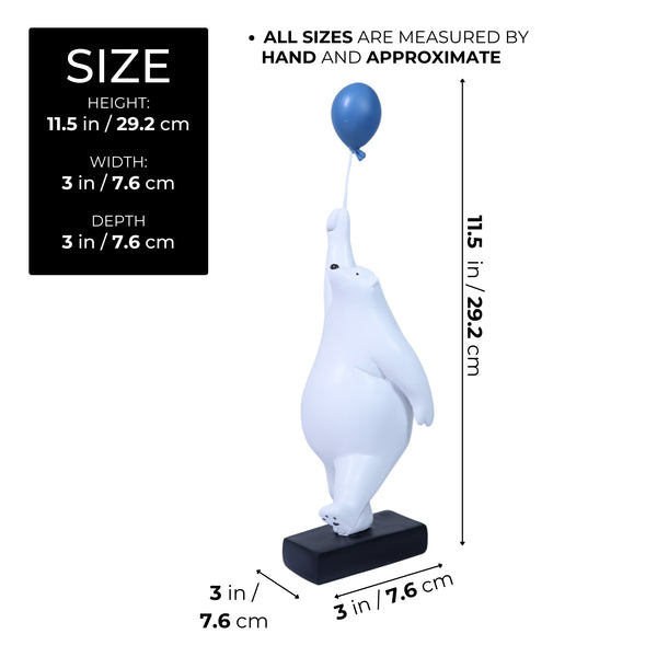 Polar Bear Sculpture, 12" Funny Animal Statue, Blue Balloon, Unique Gift