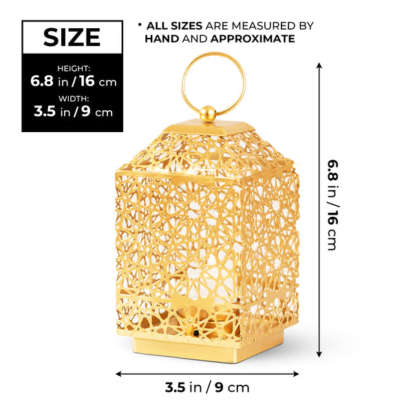 Golden Tealight Lantern Candle Holder, 7" Metal Holder, Indoor Outdoor Decor with 1 Tealight Candle