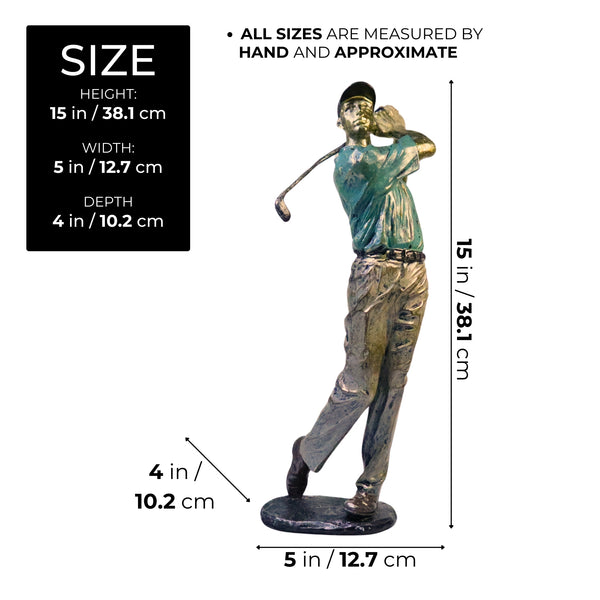 Golf Figurine Statue, Polyresin Sculpture, 15" Large Golfer Decor