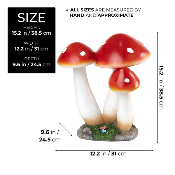 Outdoor Decor Yard Ornaments, 15" Mushroom Sculpture, Red Figurine, Garden Patio Front Porch Lawn Decor, Gifts