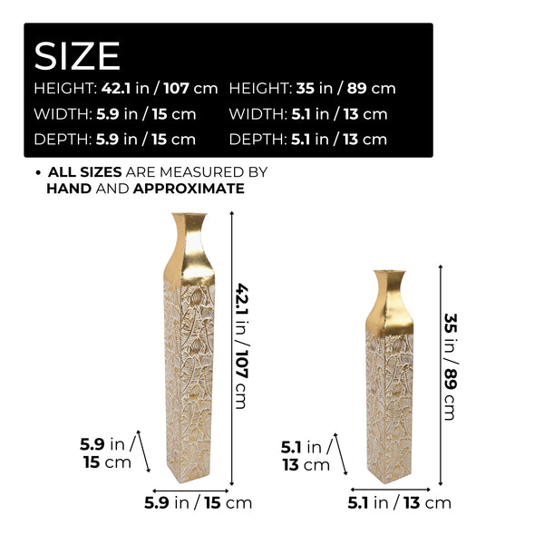 Modern Decorative Metal Tall Vase, Gold Living Room Decor, 42" and 35" Pots for Pampas Grass