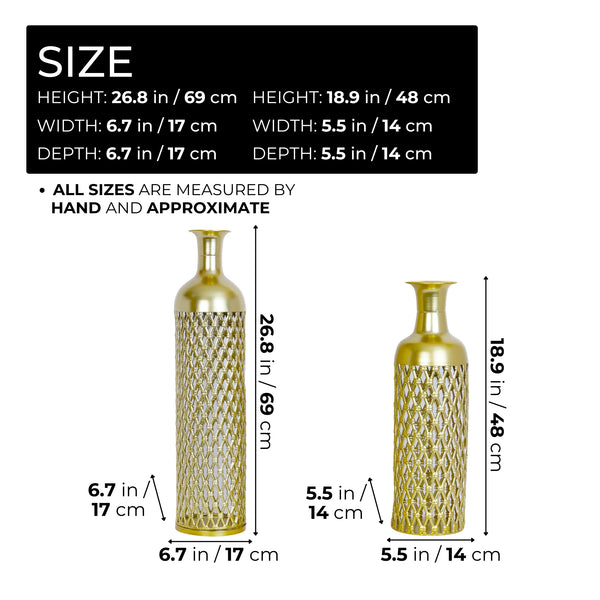 Large Metal Floor Vases, Golden Vase Set of 2 Home Decor 27" and 19"