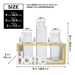 Hydroponic Glass Vases Set 8" Glass Propagation Pot, Wooden Frame | Home Decor