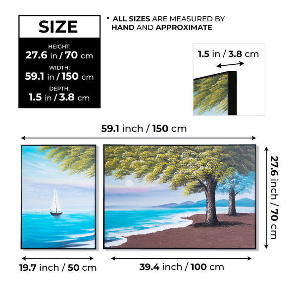 Large Lake Canvas Painting Set, 59" Wide Landscape Painting, Impasto 3D Art
