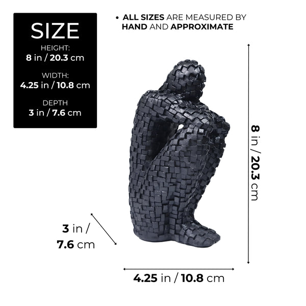 Small Black Abstract The Thinker Statue, Unique Home Decor, Housewarming Gift 8 inch 20 cm