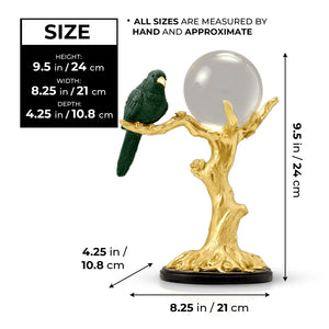 Countertop Sculpture Crystal Ball and Bird on Tree, 9" Tabletop Centerpiece | Home Decor