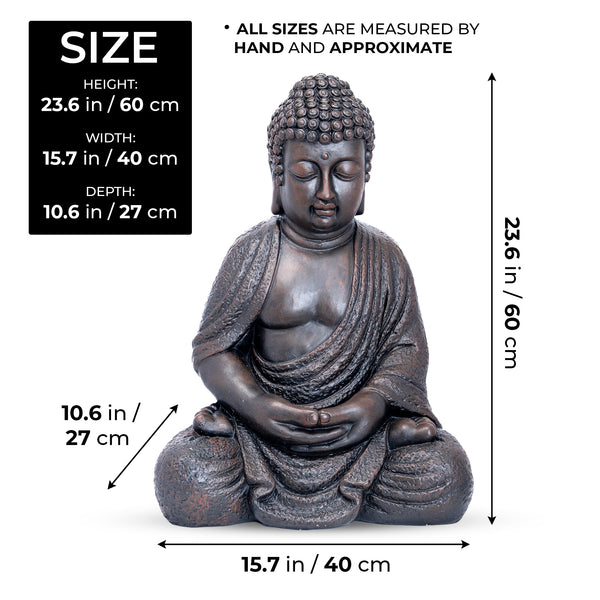 Tall Buddha Statue, Large 24" Temple Indoor Outdoor Sculpture, Living Room Garden Patio Statuary Decor