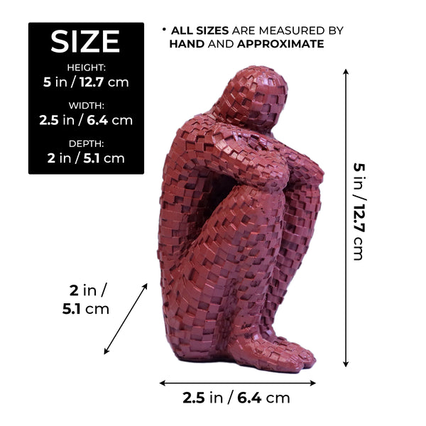 Small Abstract Thinker Statue, 5" Tabletop Centerpiece, Dark Red