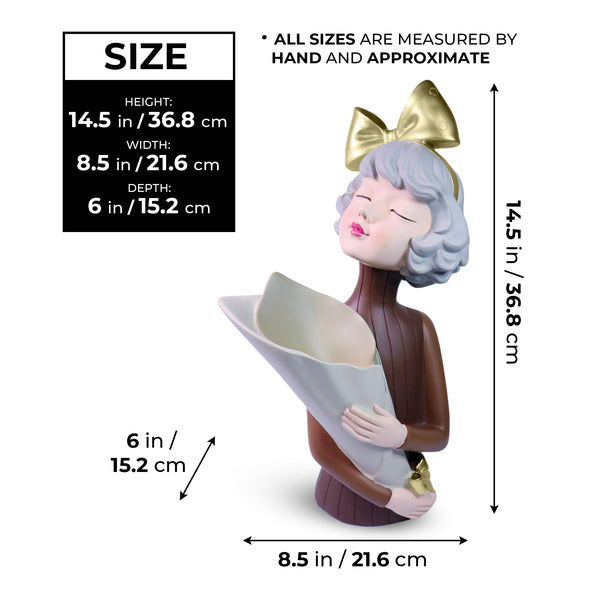 Female Bust Sculpture, Storage, Vase, Bouquet Holder, 15" Tabletop Decor