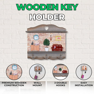 Wall Mounted Wooden Key Holder Rack, 3 Sturdy Double Hooks, 7" Key Hanger Organizer, Farmhouse Rustic Home Decor by Sona Casa