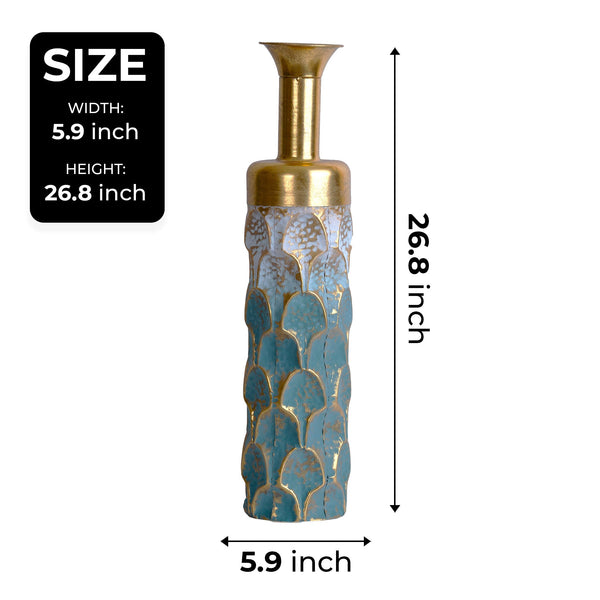 Rustic Elegance Handcrafted Tall Metal Floor Vase, Gold & Green, 26-Inch For Pampas & Dry Flowers