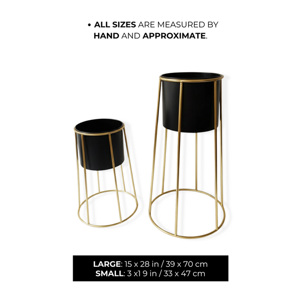 Modern Black Metal Pots Set Indoor Planters with Golden Stand for Fresh or Artificial Plants Living Room Office Decoration, Gifts