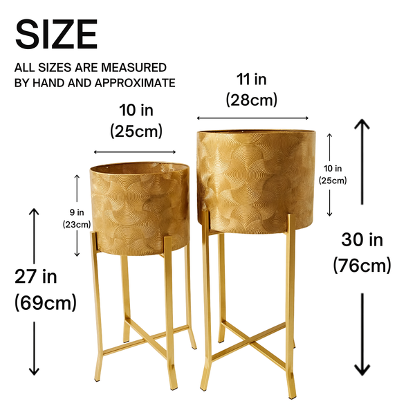 Rustic Gold Metal Pair of Planters with Detachable & Foldable Stand, Indoor Ornament for Fresh or Faux Plants Home Decor Gifts-Sona Casa