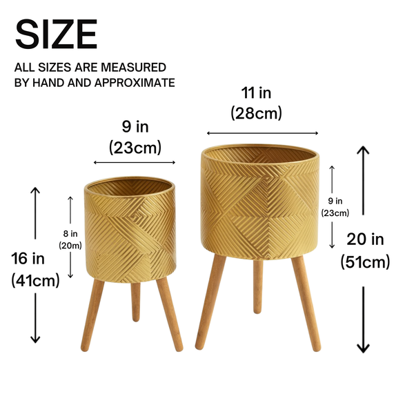 Rustic Gold Foil Metal Plant Pots Set with Stand for Fresh or Artificial Plants, Indoor Home Office Decor, Gifts-Sona Casa