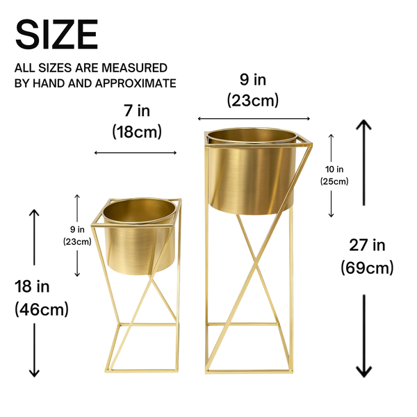 Modern Gold Planter Set with Stands, Set of 2 Tall Metal Indoor Plant Pots for Home, Office, Living Room Decor-Sona Casa