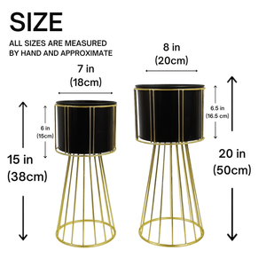 Contemporary Black & Gold Metal Planter Pair, Set of 2 Tall Indoor Plant Stands for Home Decor-Sona Casa