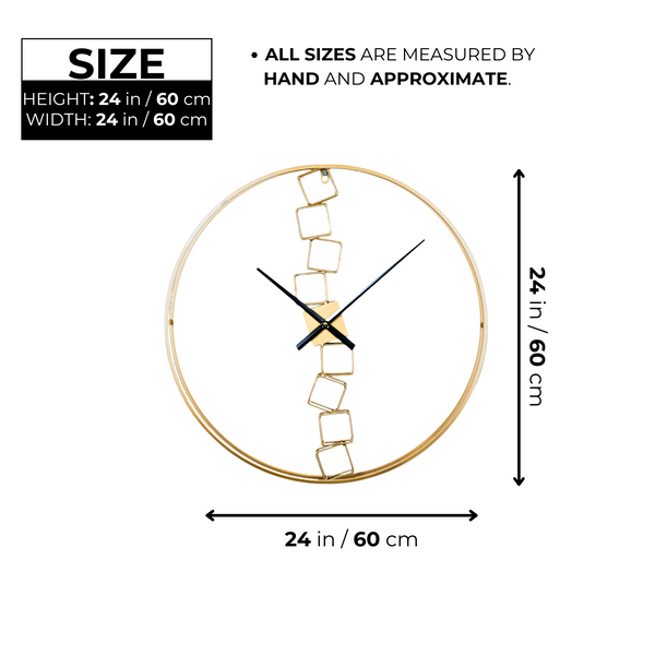 Gold Metal Wall Clock, 24" Silent Non Ticking Decorative Abstract Design