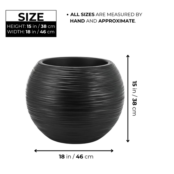 Round Black Plant Pot, Indoor Outdoor Home, Office, Patio, Front Porch, Backyard Decor, 18" Succulent Planter