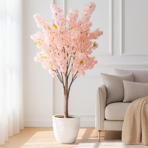 Large Nearly Natural Fake Light Pink Sichuan Cherry Blossom, 5 ft Lifelike Tall Artificial Tree, Indoor Decor for Living Room, Office, Patio-Sona Casa