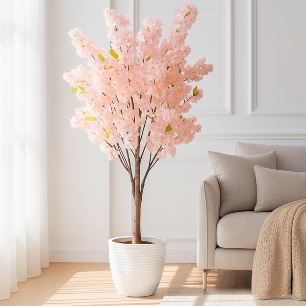 Large Nearly Natural Fake Light Pink Sichuan Cherry Blossom, 5 ft Lifelike Tall Artificial Tree, Indoor Decor for Living Room, Office, Patio-Sona Casa
