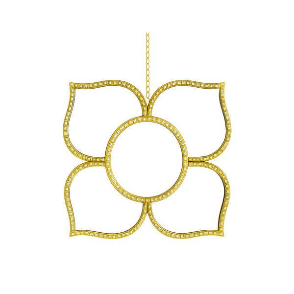 Golden Floral Wall Mirror Set with Hanging Chain, Traditional Modern Diwali Decor Gift, 25 cm Mirrors Pooja Room Decor-Sona Casa