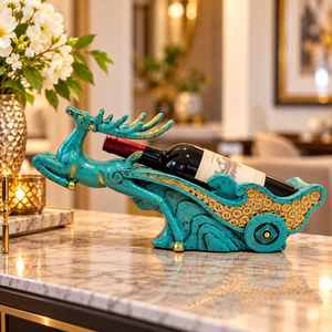 Rustic Deer Wine Bottle Holder – Teal & Gold