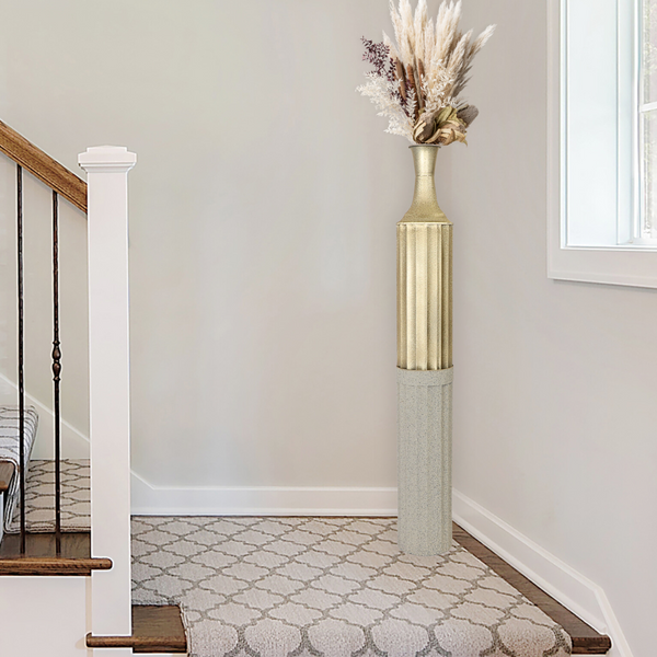 Decorative Metal Tall Floor Vase, 42" High Indoor Decor, Handcrafted Gold Accent Home Office Pot for Pampas Grass