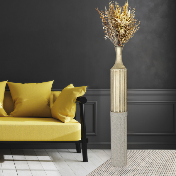 Decorative Metal Tall Floor Vase, 42" High Indoor Decor, Handcrafted Gold Accent Home Office Pot for Pampas Grass