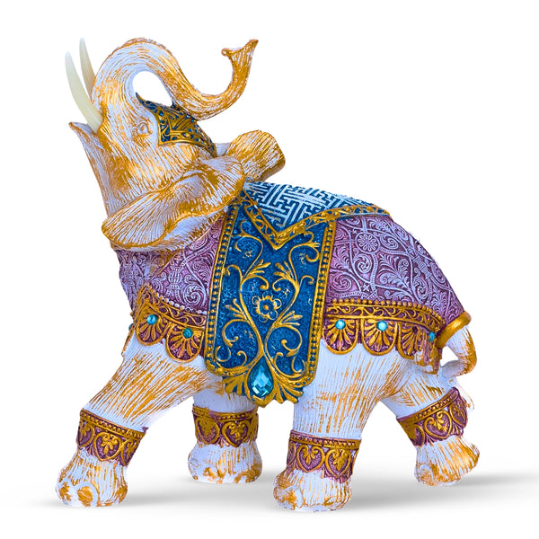 Elephant Statue, 8" Multicolor Animal Figurine, Sculptures, Coffee Table Decor, Ideal Housewarming Gift