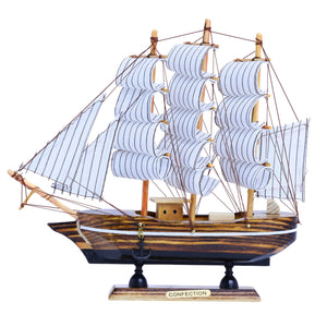 Brown Wooden Sailboat Model With Realistic Cloth Sails - Nautical Marine-Inspired Home Decor by Sona Casa
