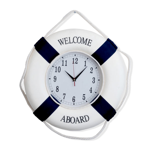 Nautical Round Wall Clock, 18" Silent Decorative Clock, Lifebuoy Coastal Beach Themed Decor, Nautical Gifts