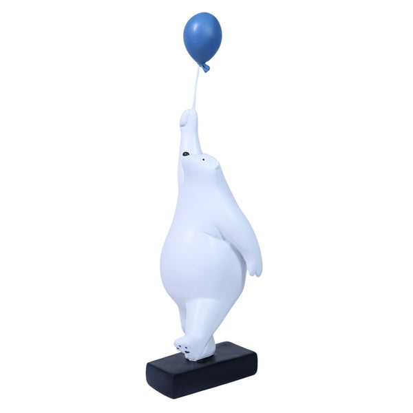 Polar Bear Sculpture, 12" Funny Animal Statue, Blue Balloon, Unique Gift