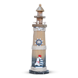 Rustic Brown Wood Miniature Lighthouse Model, 13" Nautical Figurine, Decorative Statue, Table, Desktop, Shelf Decor by Sona Casa