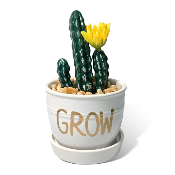 Artificial Potted Plant in White Planter, 5" Mini Columnar Cactus Decor by Sona Casa