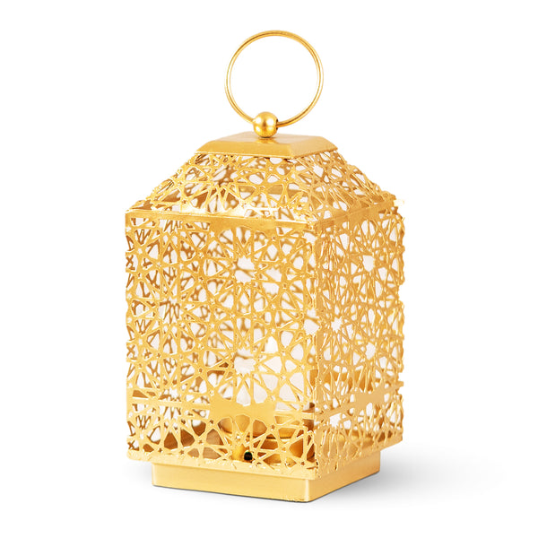 Golden Tealight Lantern Candle Holder, 7" Metal Holder, Indoor Outdoor Decor with 1 Tealight Candle