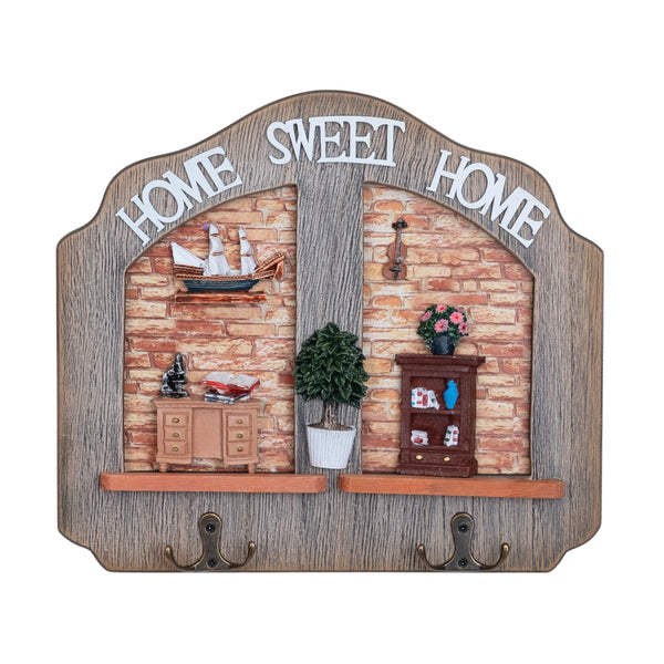 Rustic Wooden Key Holder Wall Mount With 2 Double Hooks, 10" Entryway Farmhouse Home, Office Decorative Key Rack Hanger, Gifts