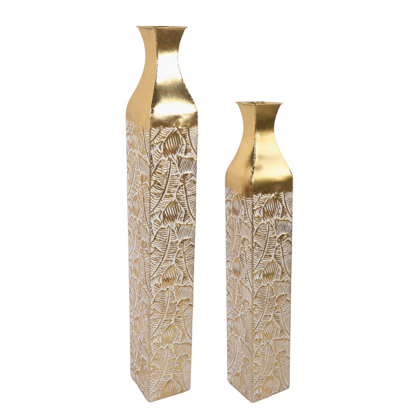 Modern Decorative Metal Tall Vase, Gold Living Room Decor, 42" and 35" Pots for Pampas Grass